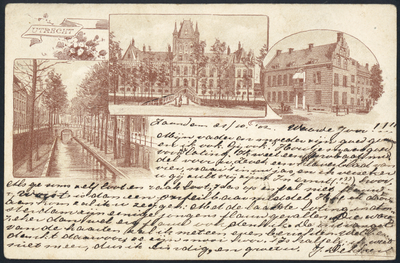 606123 Drieluik met gezichten te Utrecht:-de Nieuwegracht;-het St.-Hieronymushuis;-Paushuize.